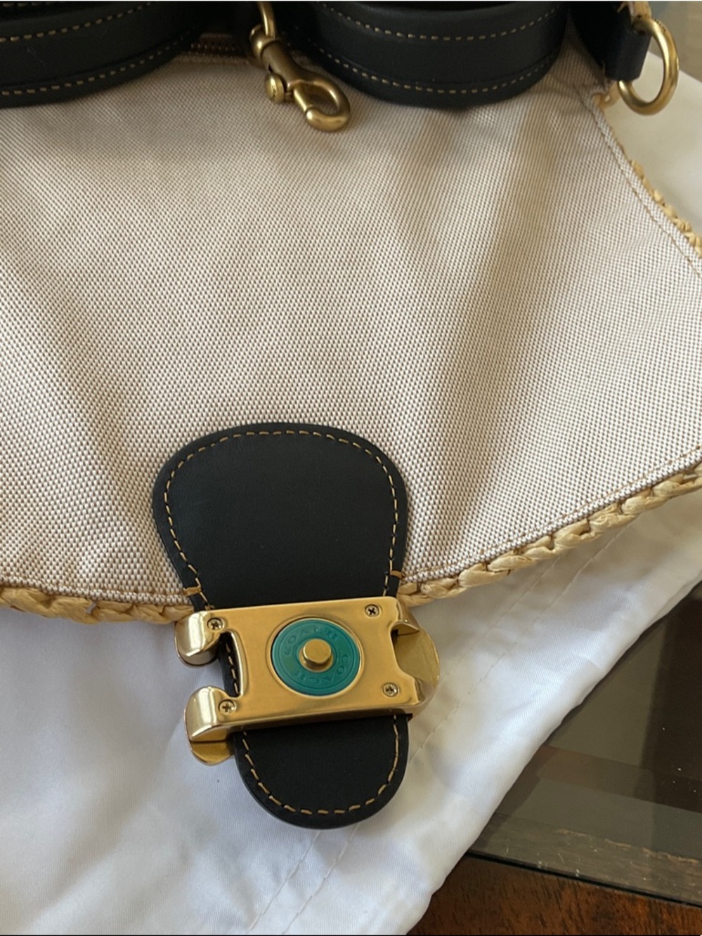 Coach soft Tabby 2022 summer straw raffia crochet purse leather straps like new - Picture 9 of 16